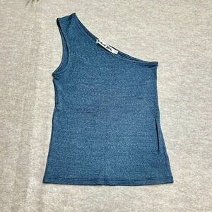 Michael Stars Blue Heathered One Shoulder Tank Top OS Made in USA EUC B4